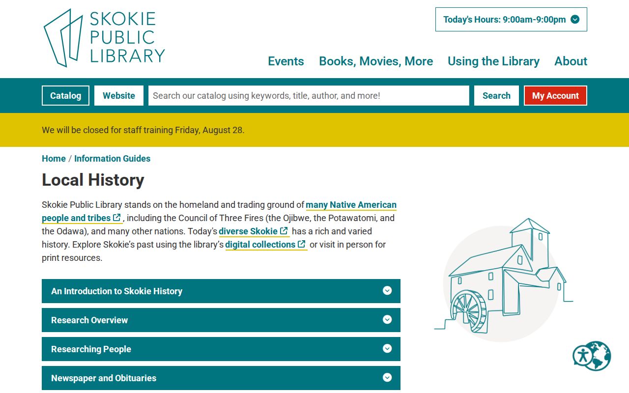 Skokie Public Library local history research guide and collection links